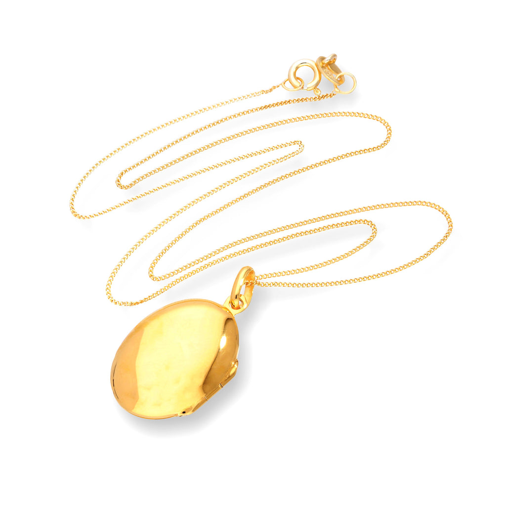 Gold Plated Sterling Silver Engravable Oval Locket on Chain 16 - 22 Inches