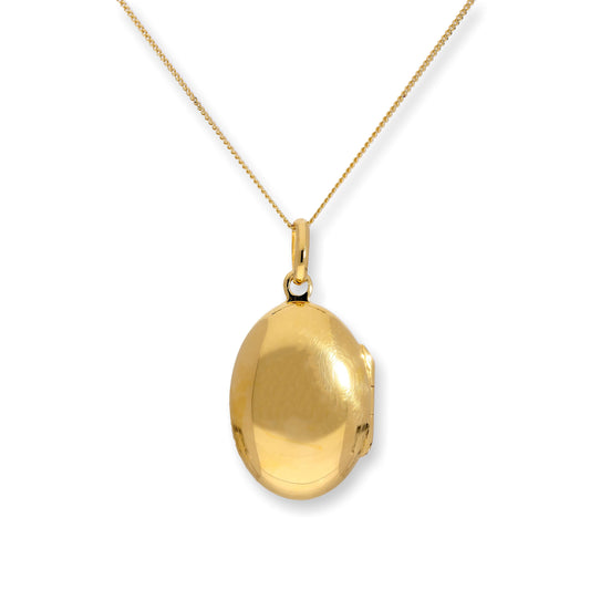 Gold Plated Sterling Silver Engravable Oval Locket on Chain 16 - 22 Inches