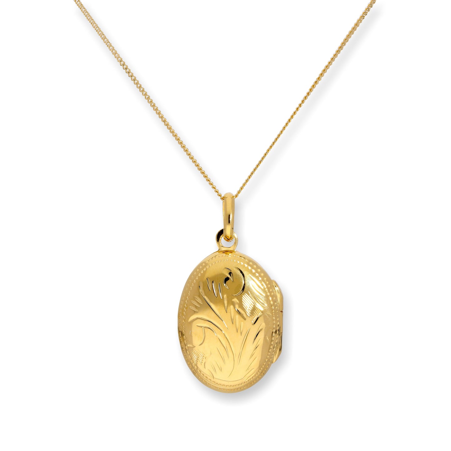 Gold Plated Sterling Silver Oval Engraved Locket on Chain 18 - 20 Inches