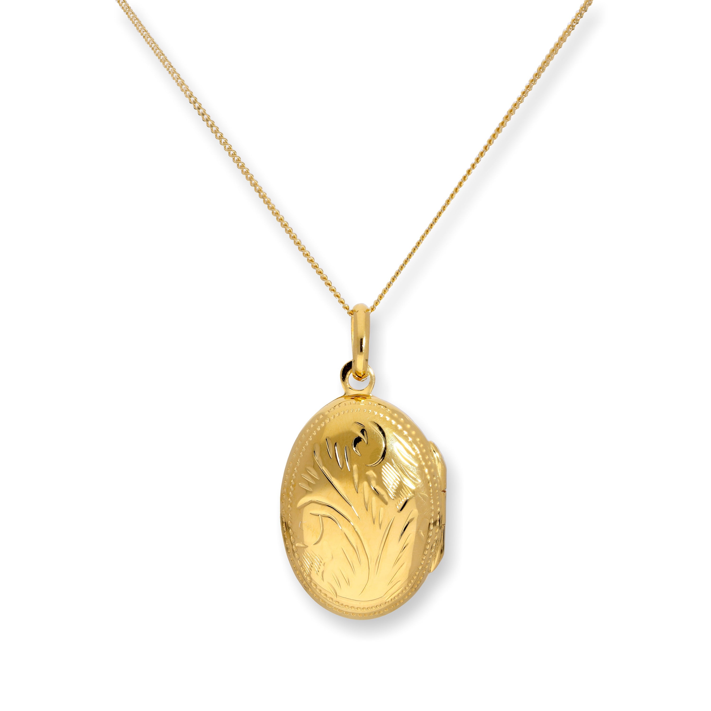 Gold Plated Sterling Silver Oval Engraved Locket on Chain 18 - 20 Inches
