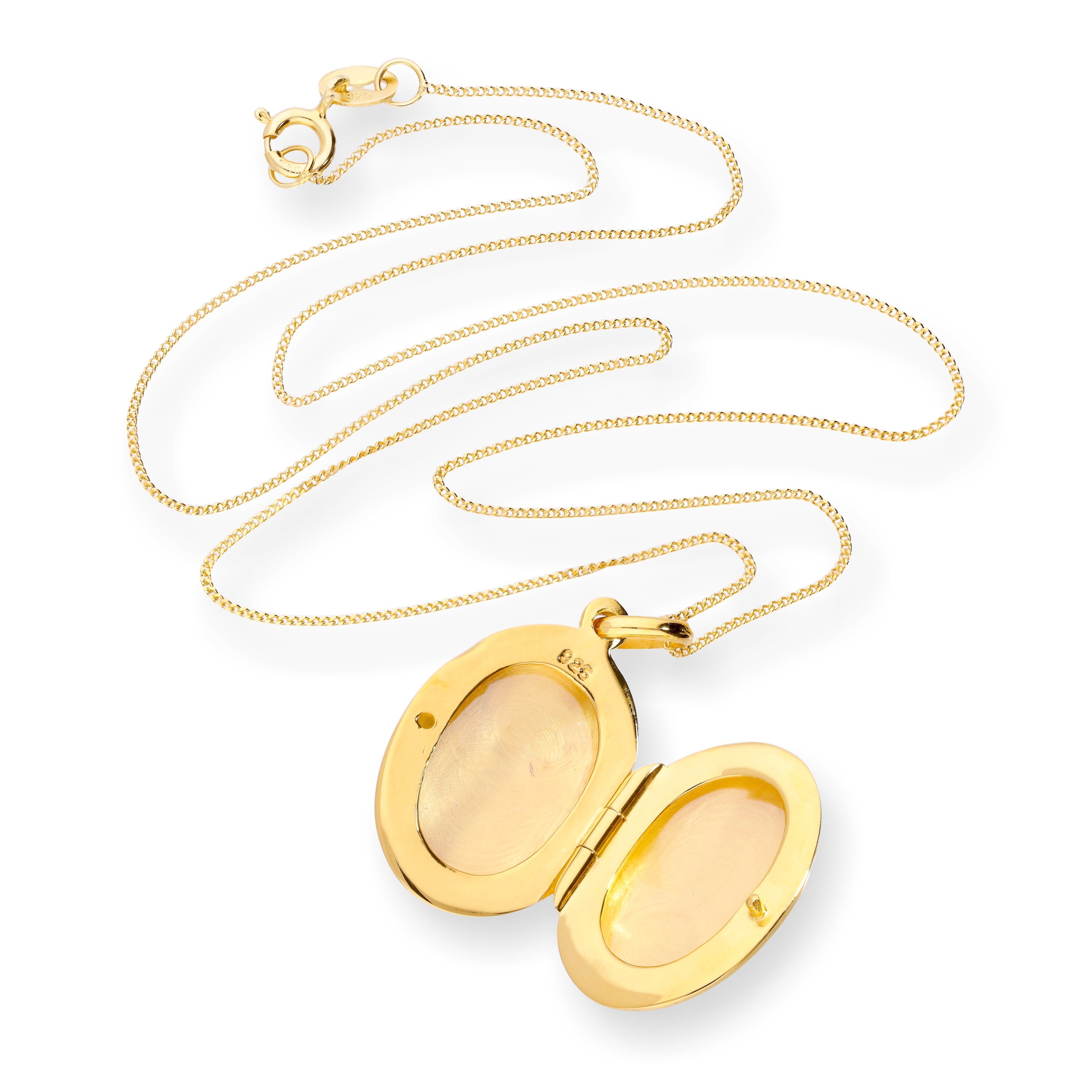 Gold Plated Sterling Silver Oval Engraved Locket on Chain 18 - 20 Inches