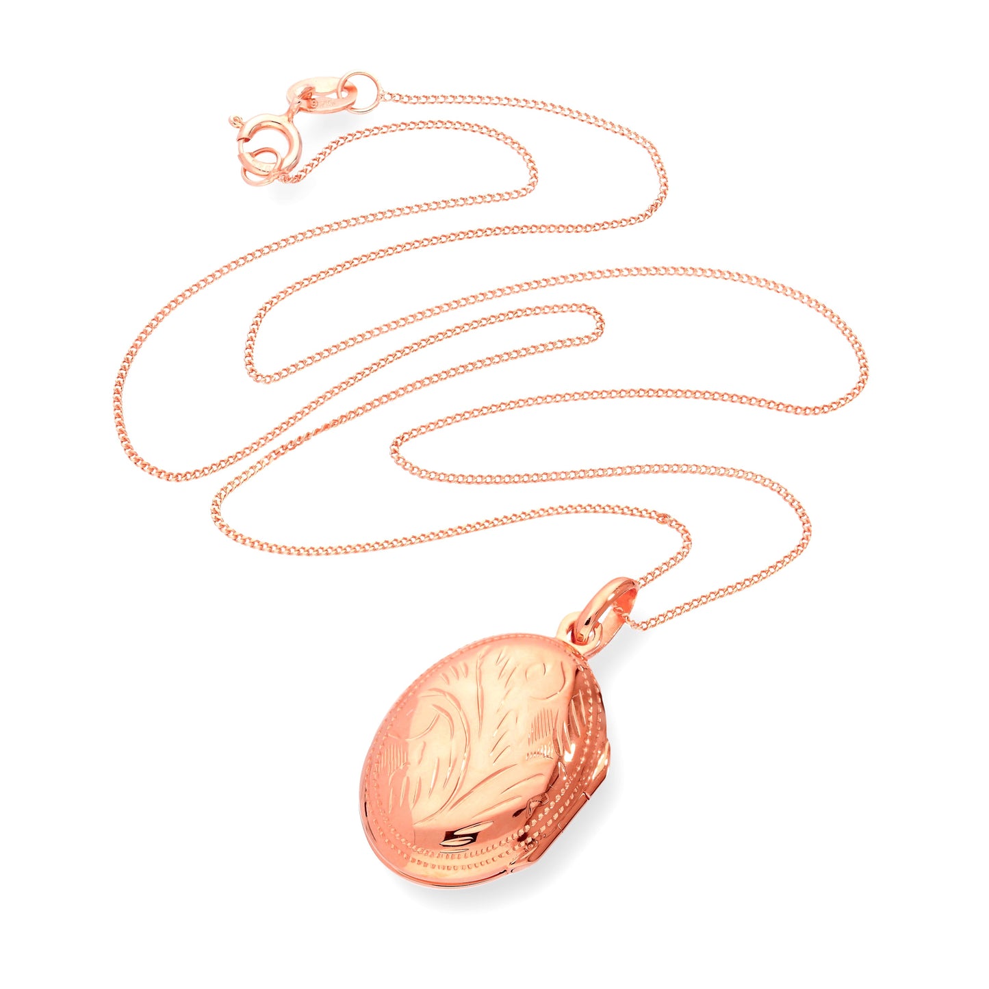 Rose Gold Plated Sterling Silver Oval Engraved Locket 16 - 22 Inches