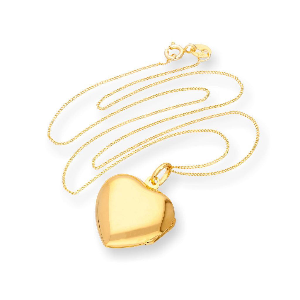 Gold Plated Sterling Silver Engravable Heart Locket on Chain 16 - 22 Inches