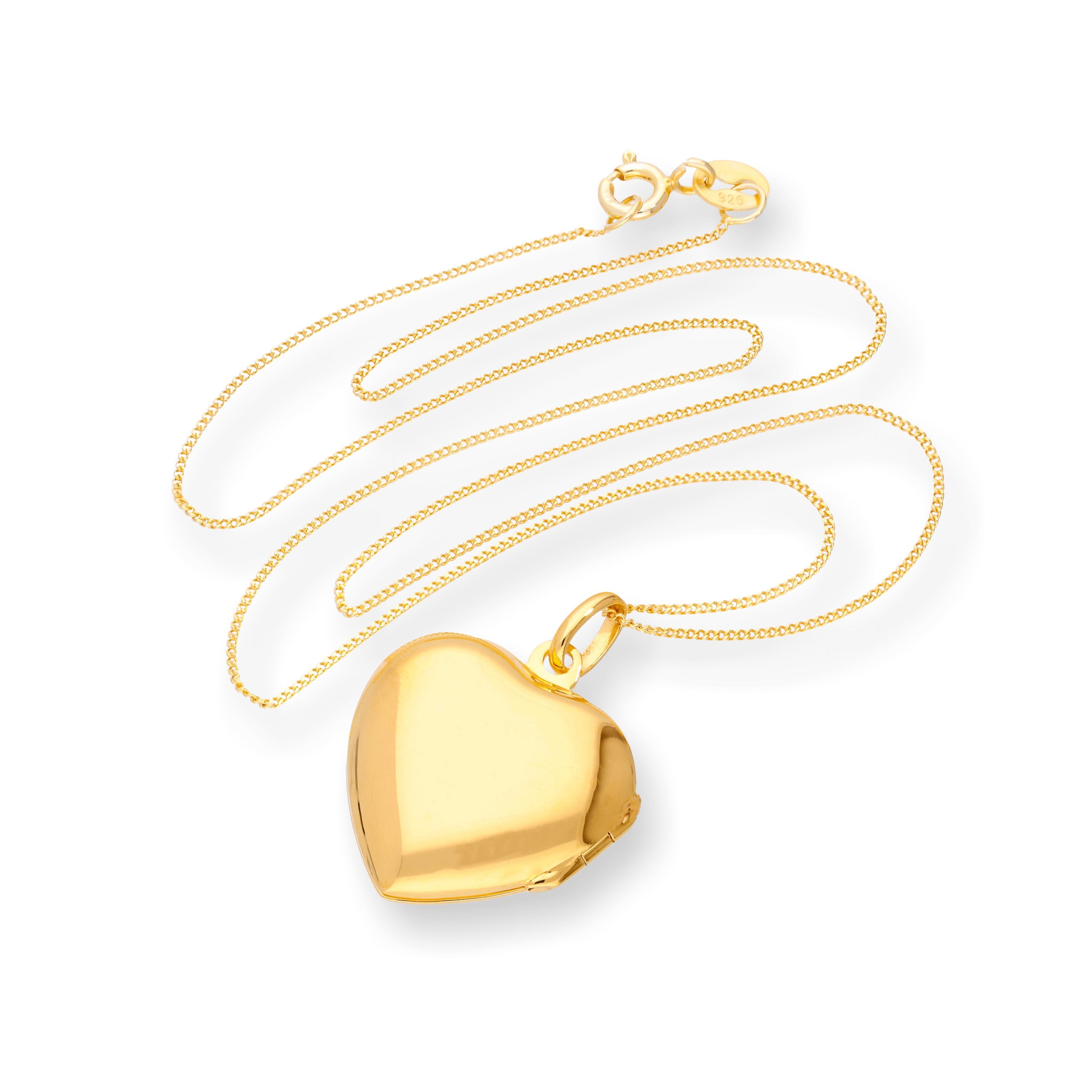 Gold Plated Sterling Silver Engravable Heart Locket on Chain 16 - 22 Inches