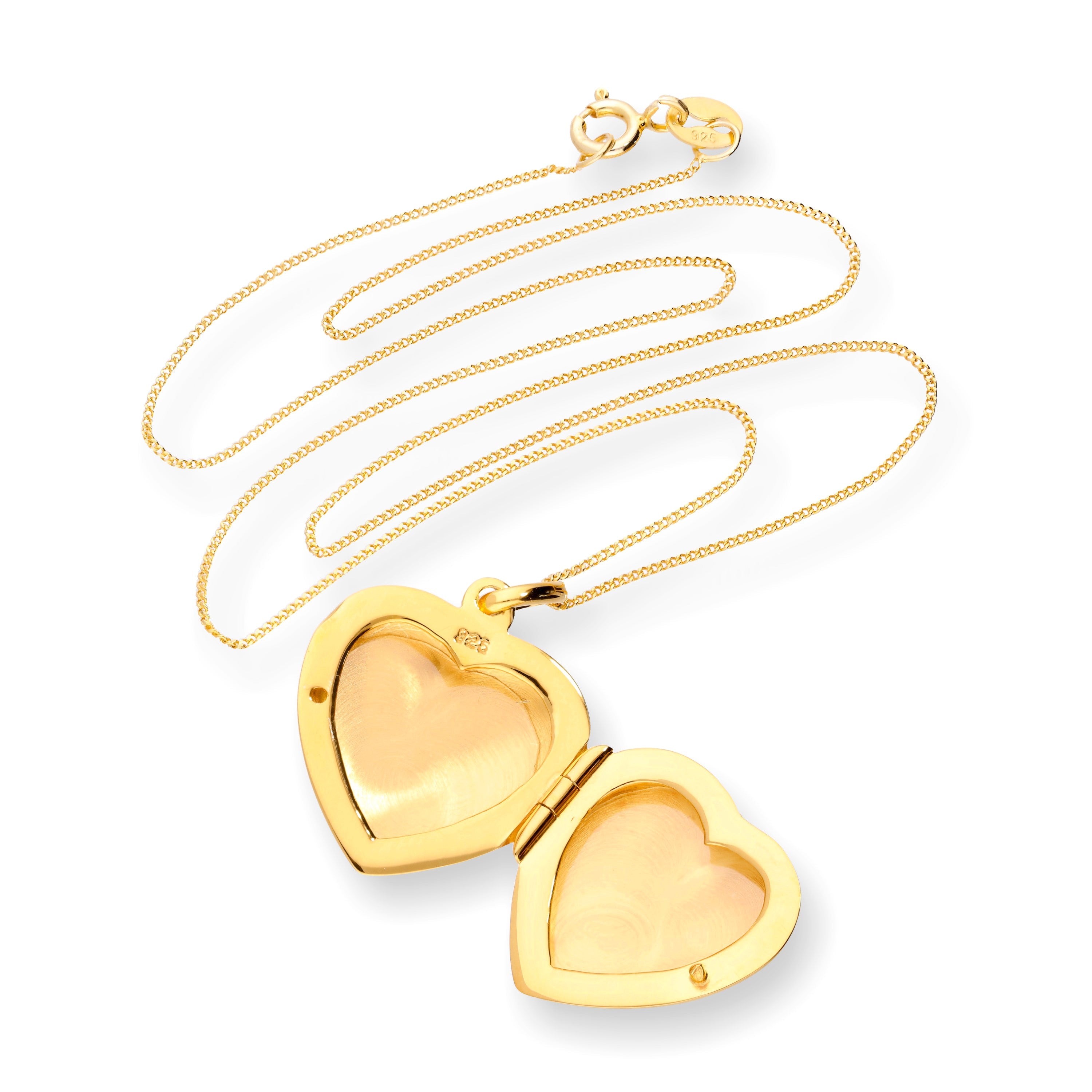 Gold Plated Sterling Silver Engravable Heart Locket on Chain 16 - 22 Inches