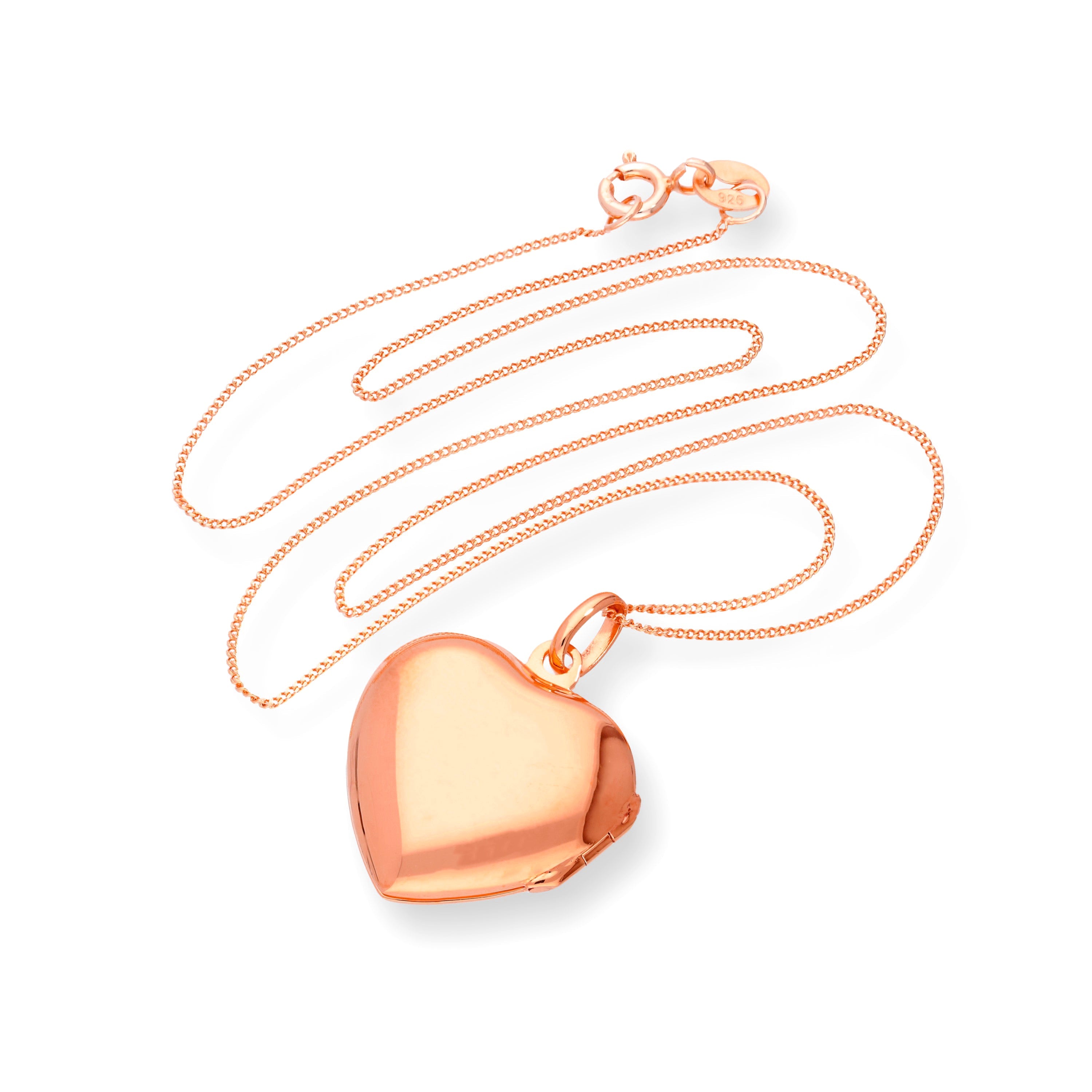Rose Gold Plated Sterling Silver Engravable Heart Locket 16 - 22 Inches
