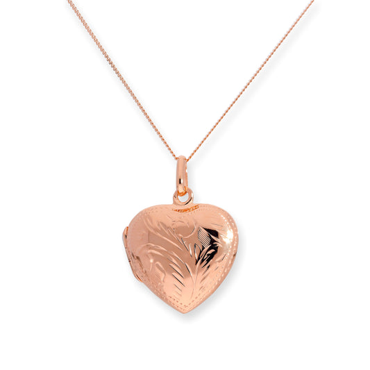 Rose Gold Plated Sterling Silver Engraved Heart Locket 16 - 22 Inches