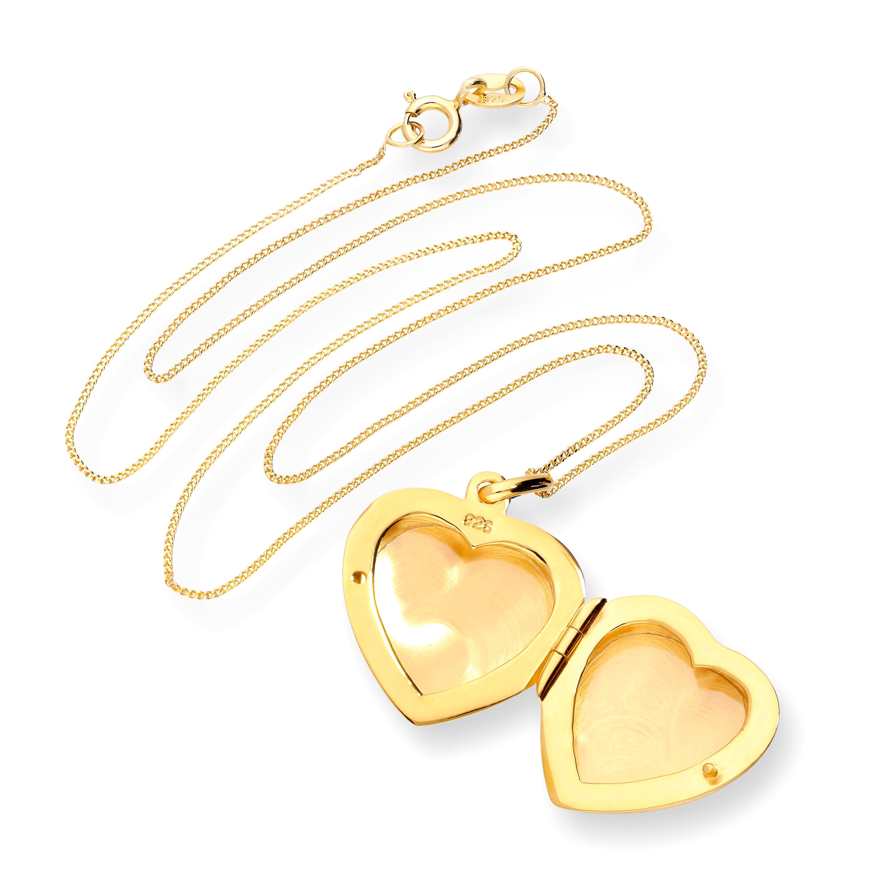 Gold Plated Sterling Silver Engraved Heart Locket on Chain 16 - 22 Inches