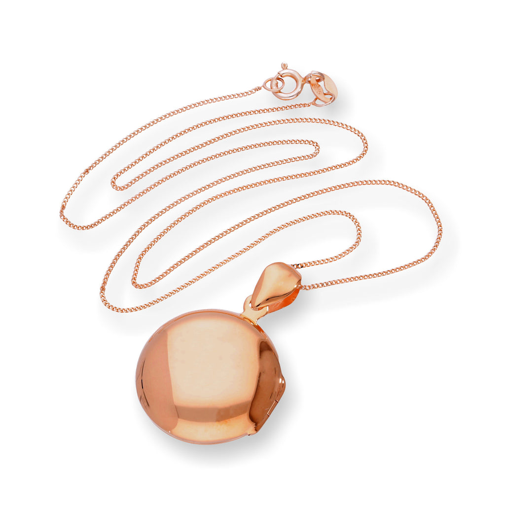 Rose Gold Plated Sterling Silver Engravable Round Locket 16 - 22 Inches