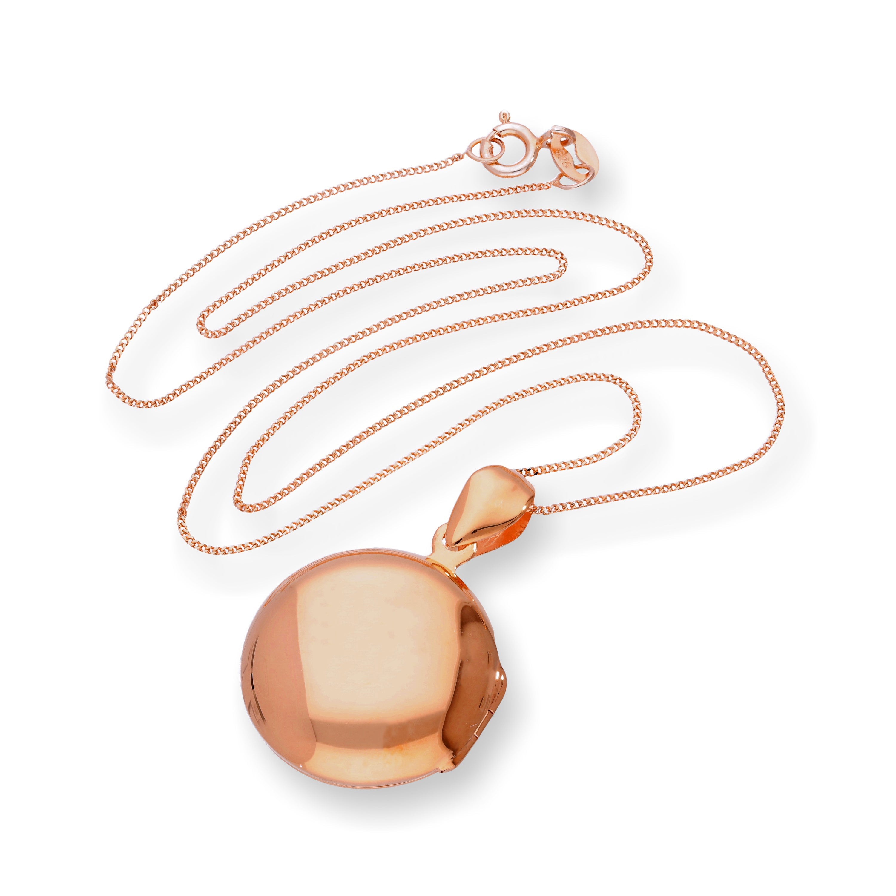 Rose Gold Plated Sterling Silver Engravable Round Locket 16 - 22 Inches