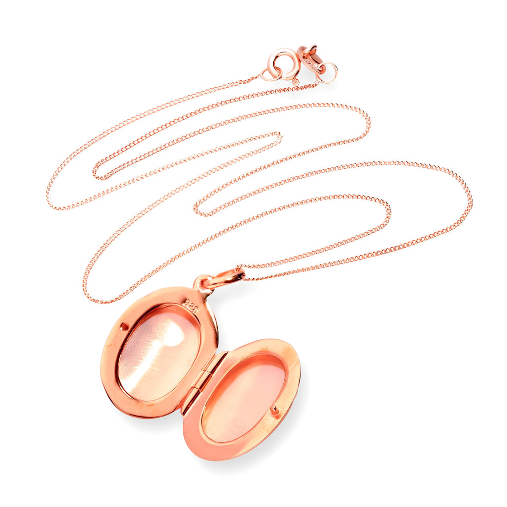 Rose Gold Plated Sterling Silver Engravable Round Locket 16 - 22 Inches