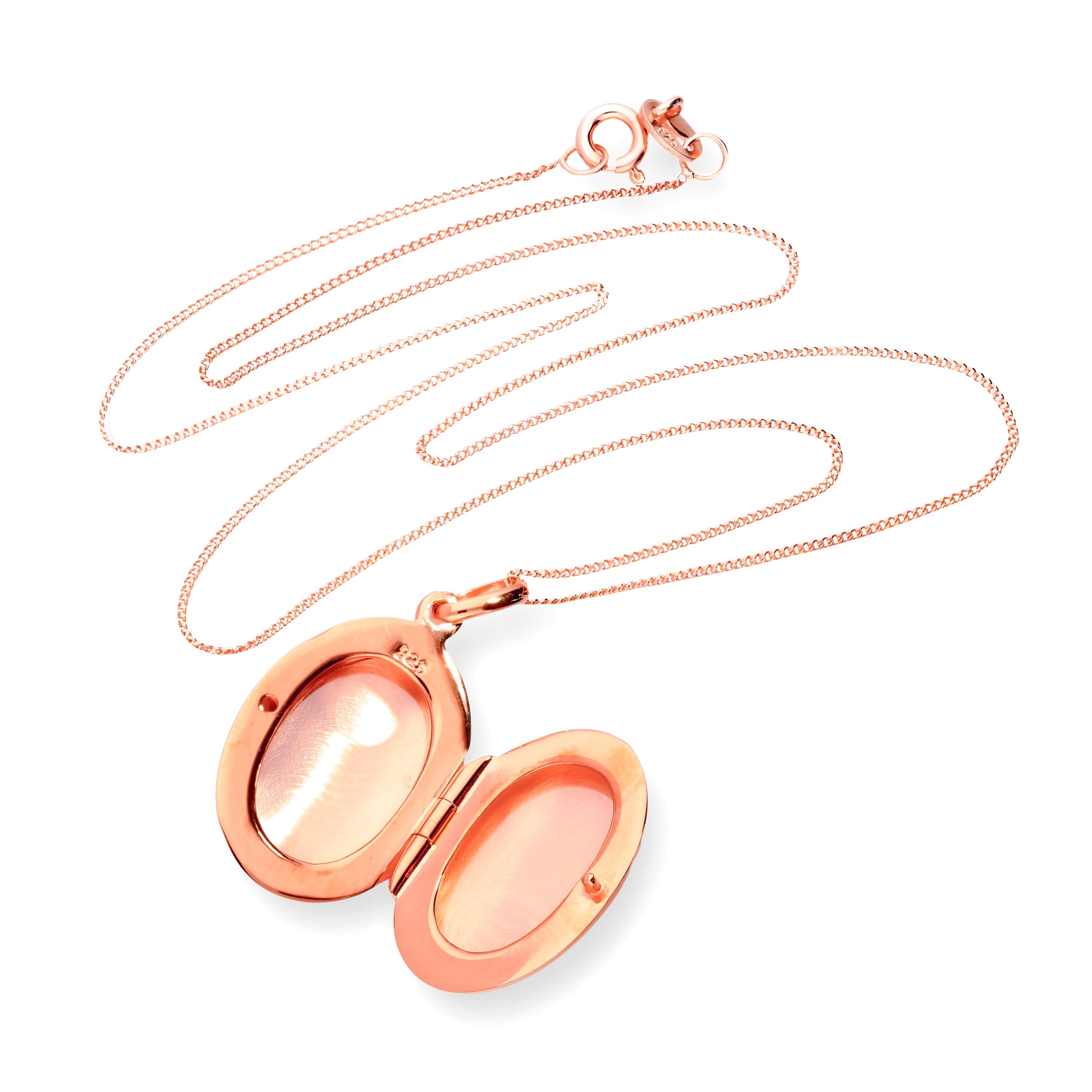 Rose Gold Plated Sterling Silver Engravable Round Locket 16 - 22 Inches