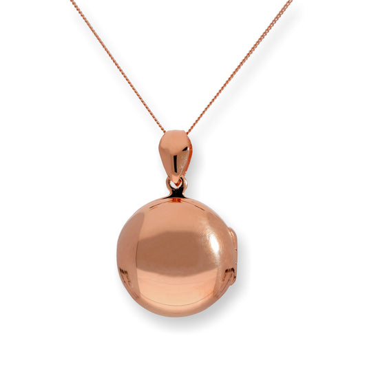 Rose Gold Plated Sterling Silver Engravable Round Locket 16 - 22 Inches