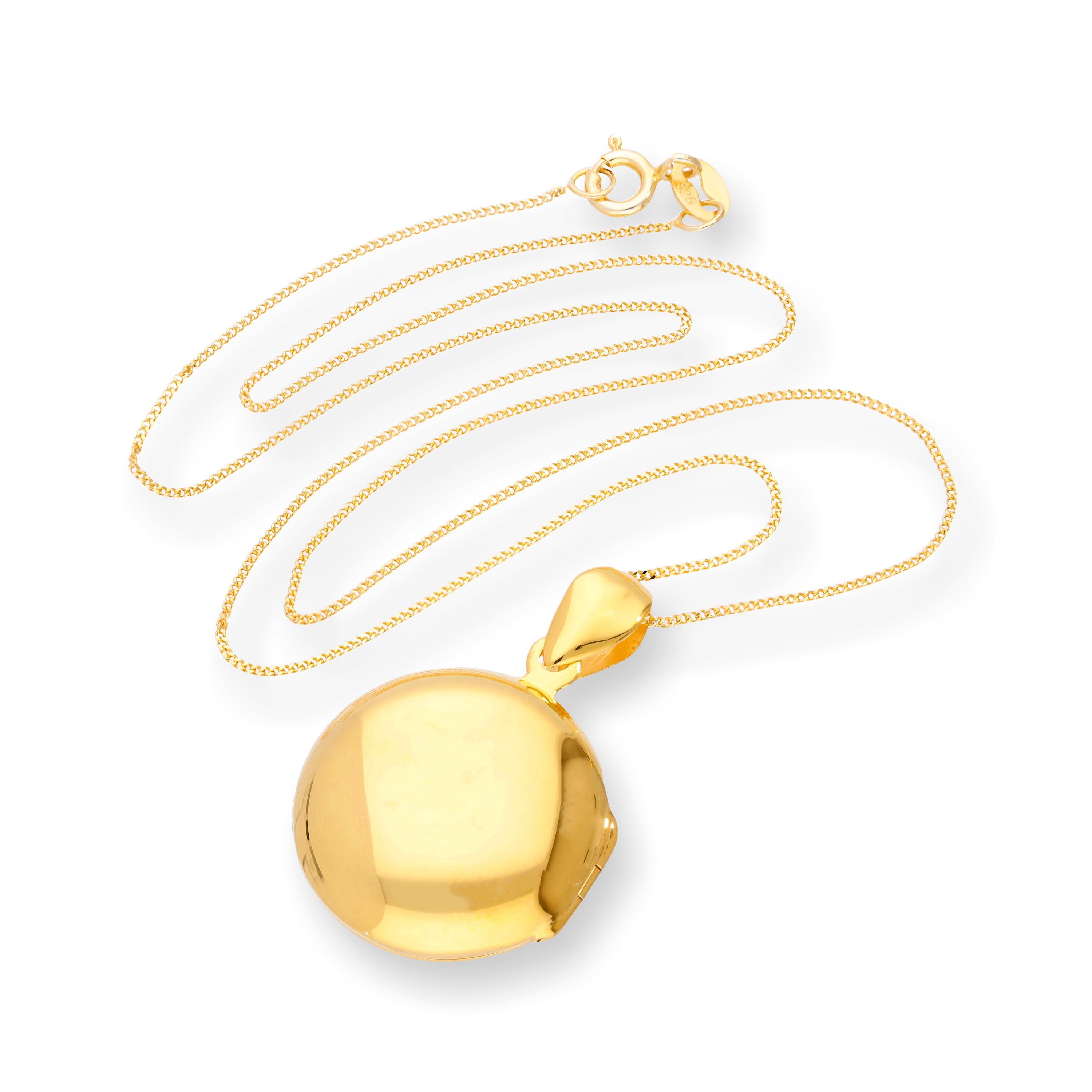 Gold Plated Sterling Silver Engravable Round Locket on Chain 18 - 20 Inches