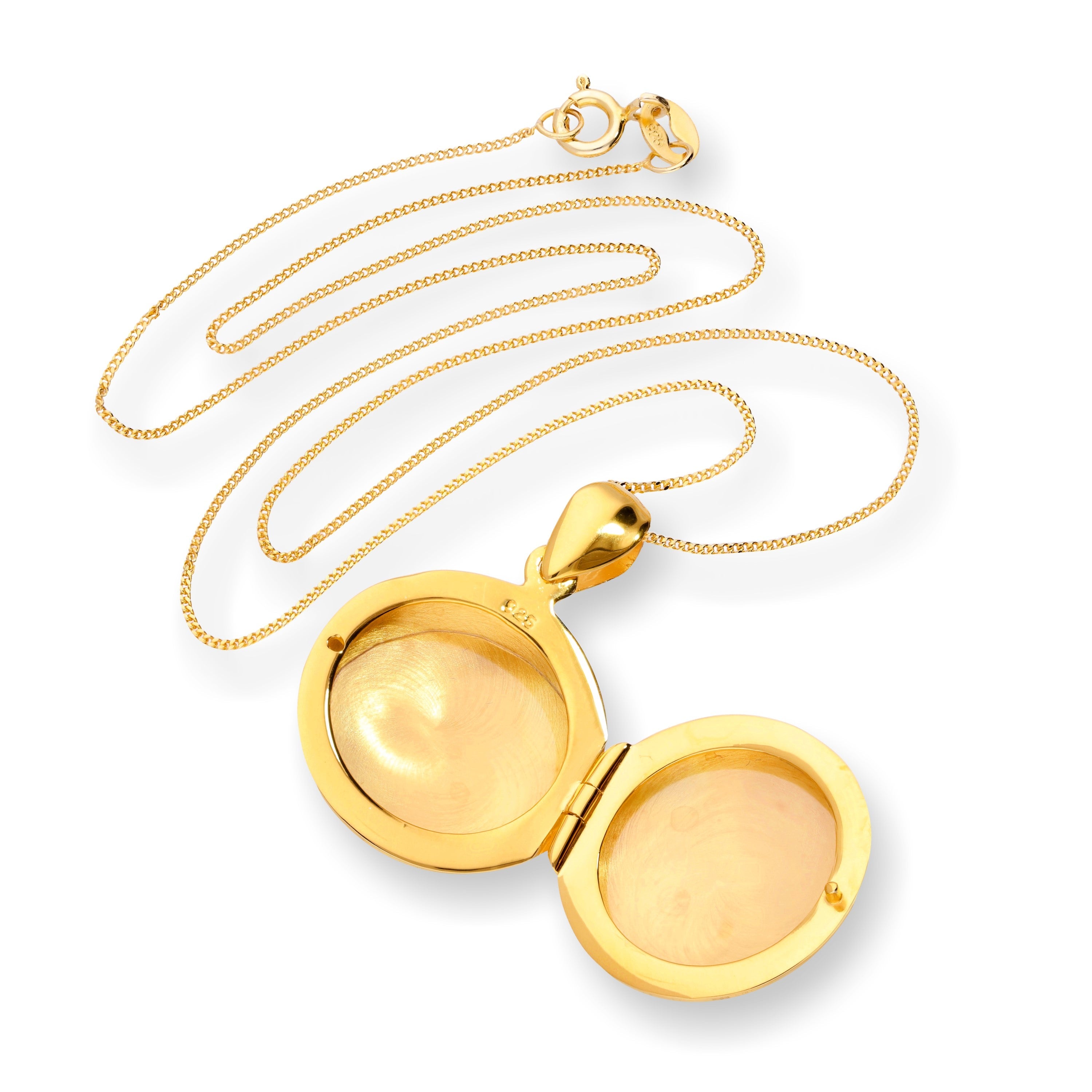 Gold Plated Sterling Silver Engravable Round Locket on Chain 18 - 20 Inches