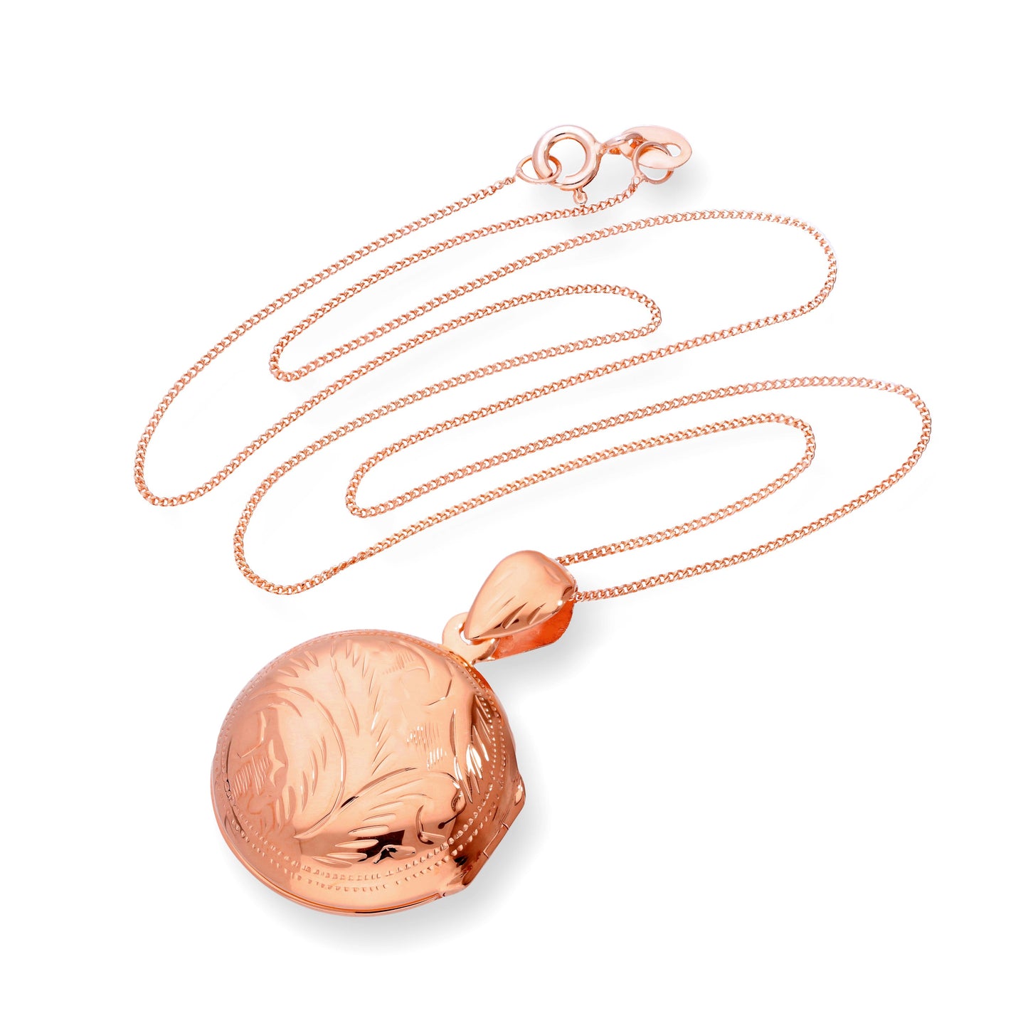 Rose Gold Plated Sterling Silver Round Engraved Locket 18 - 22 Inches