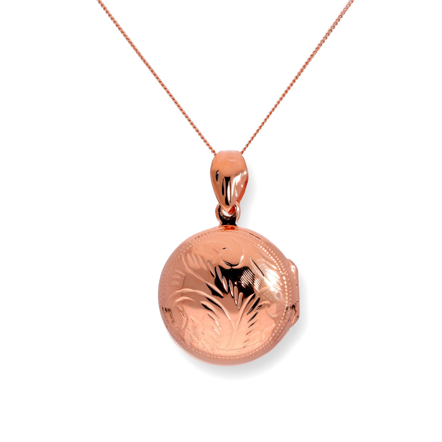 Rose Gold Plated Sterling Silver Round Engraved Locket 16 - 22 Inches