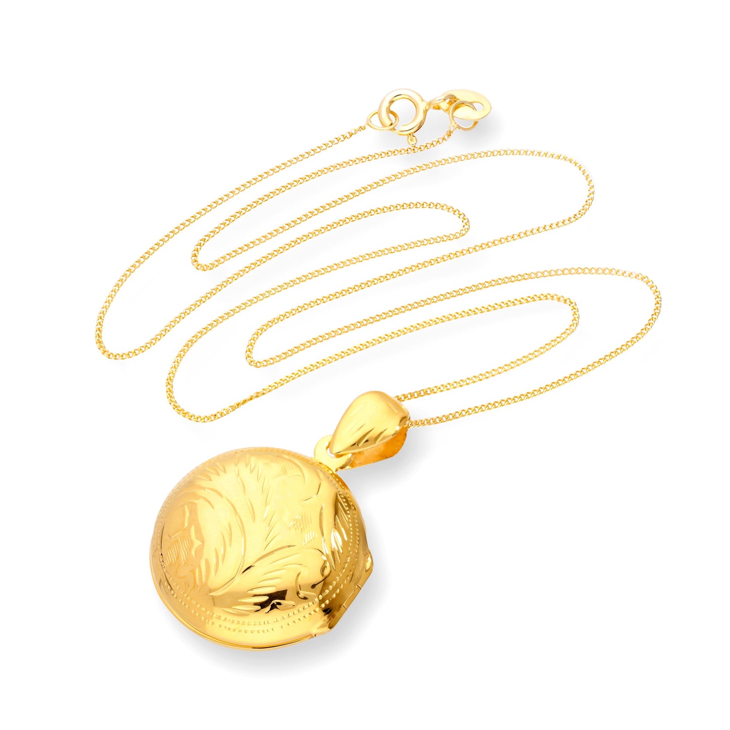 Gold Plated Sterling Silver Engraved Round Locket on Chain 16 - 22 Inches