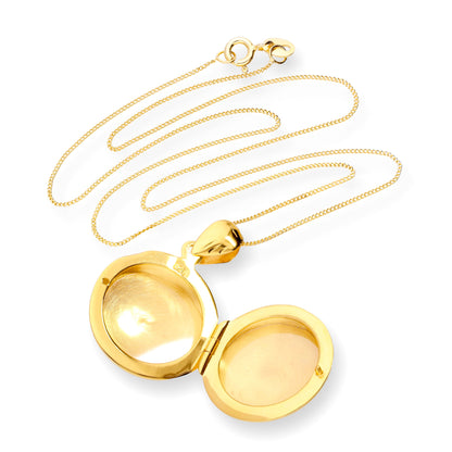 Gold Plated Sterling Silver Engraved Round Locket on Chain 16 - 22 Inches