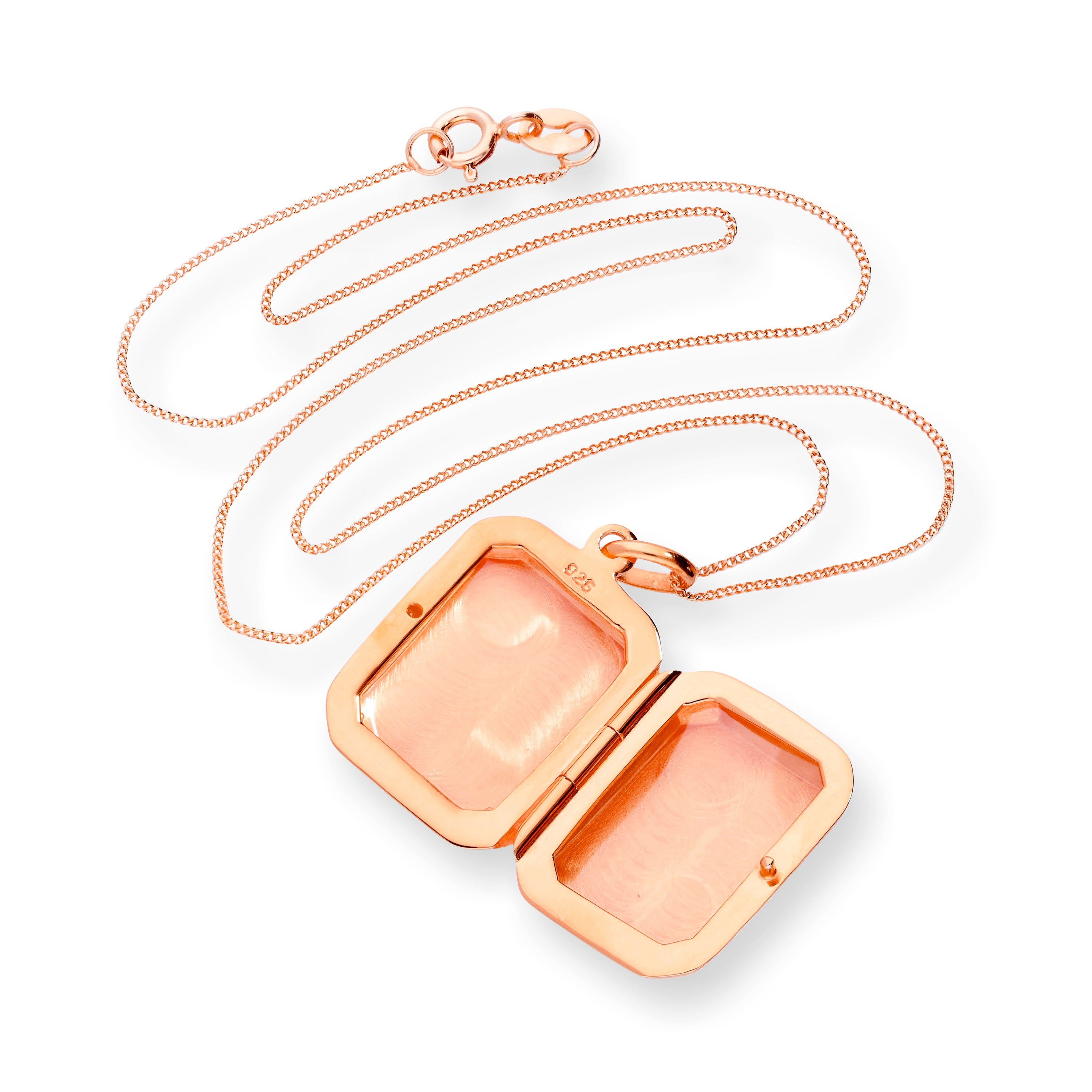 Rose Gold Plated Sterling Silver Engravable Octagonal Locket 16 - 22 Inches