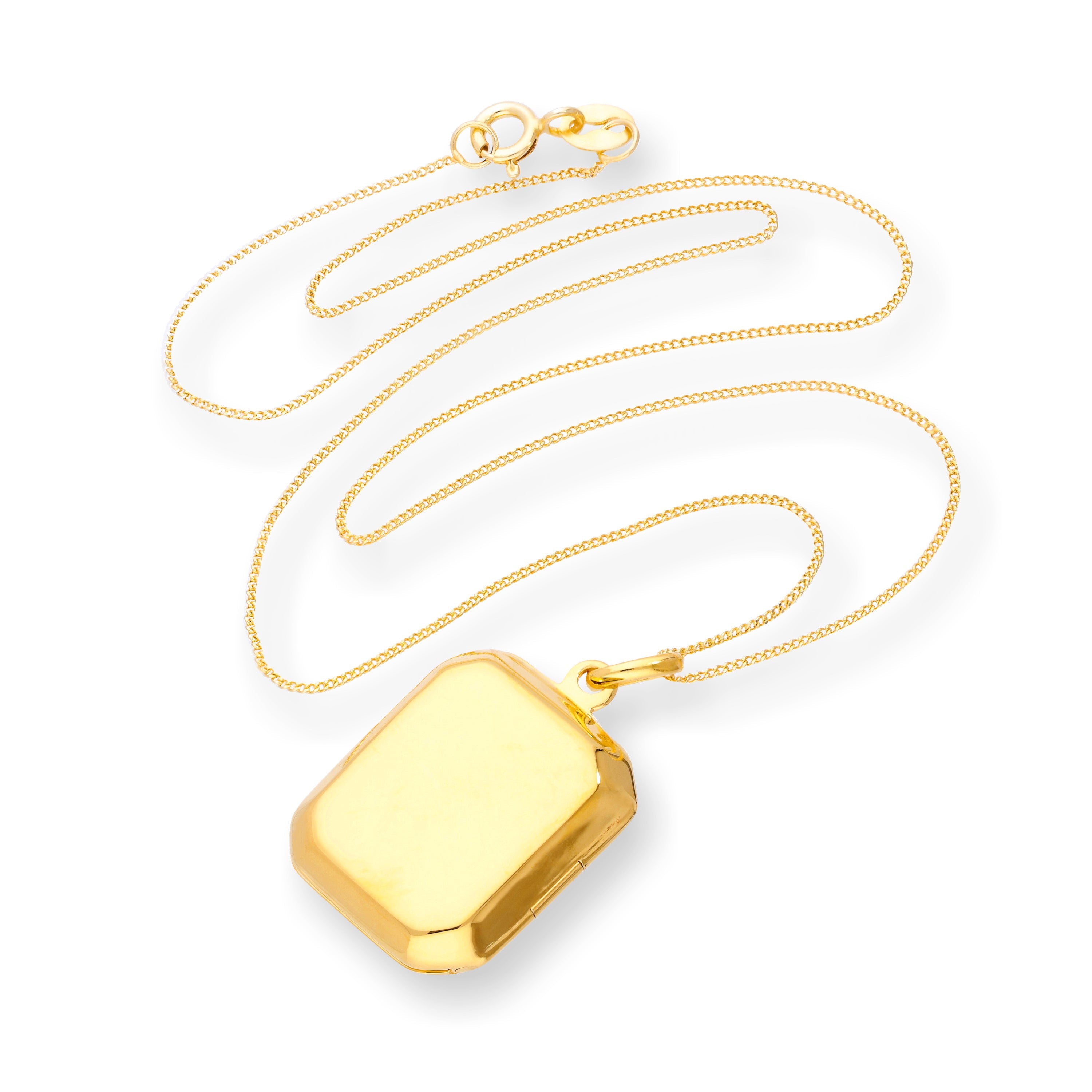 Gold Plated Sterling Silver Engravable Octagonal Locket 16 - 22 Inches
