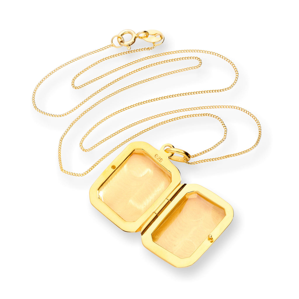 Gold Plated Sterling Silver Engravable Octagonal Locket 16 - 22 Inches