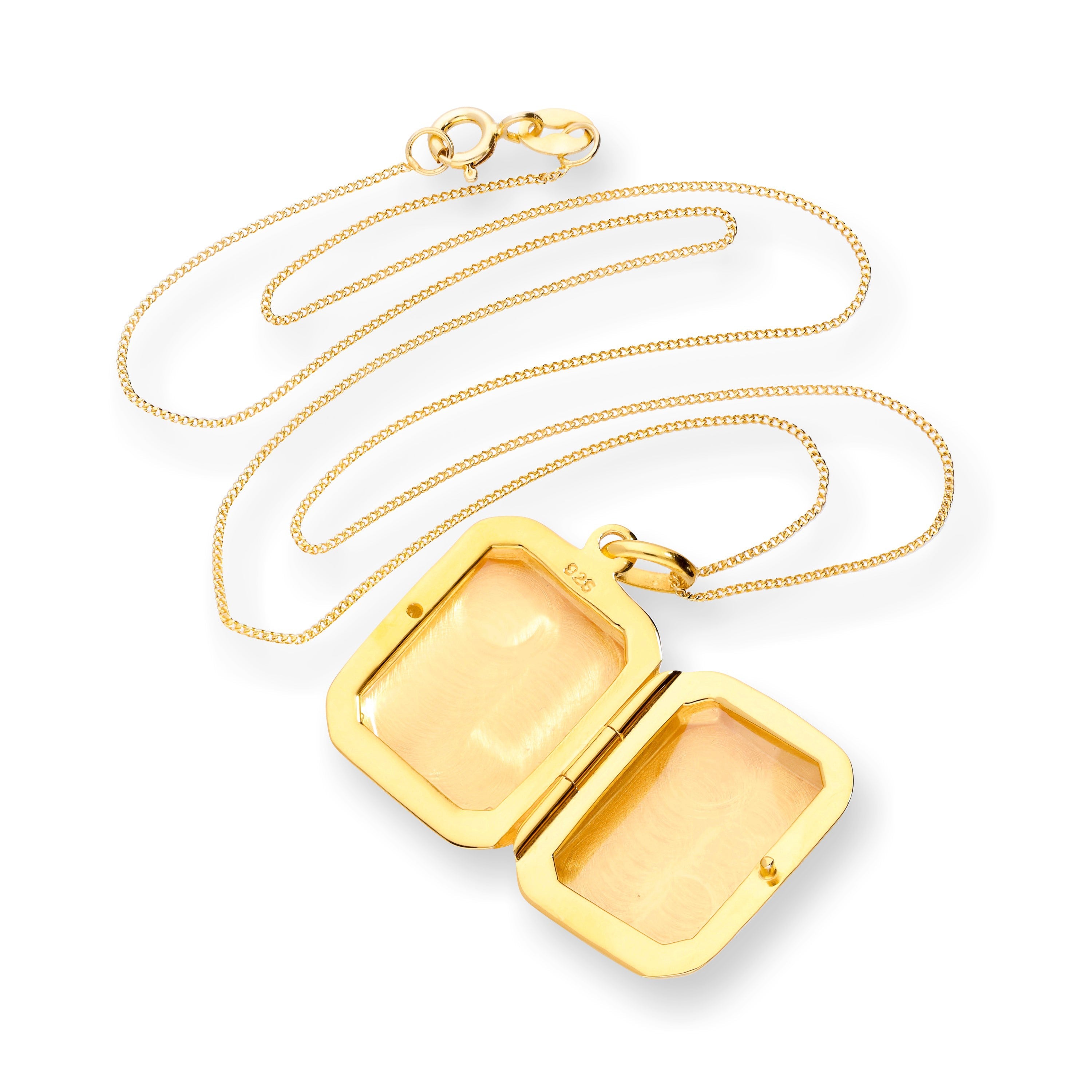 Gold Plated Sterling Silver Engravable Octagonal Locket 16 - 22 Inches