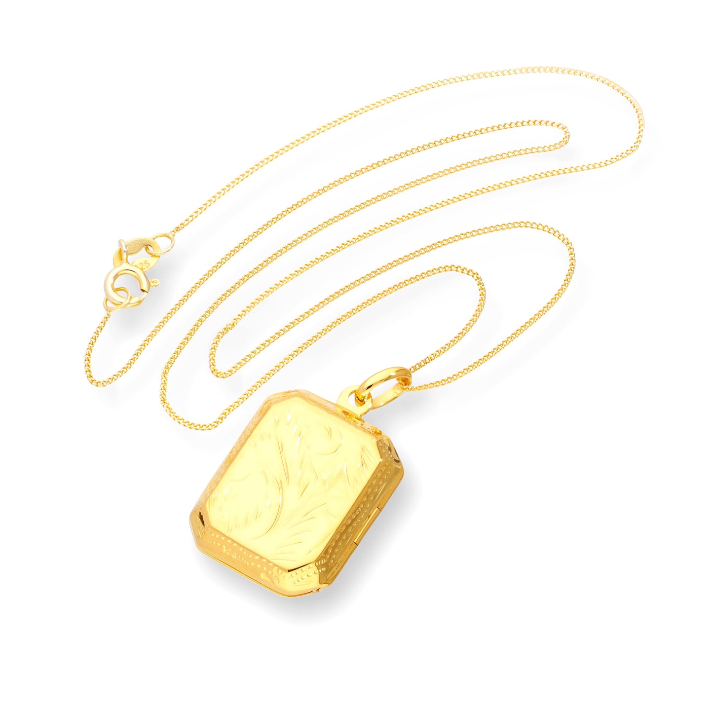 Gold Plated Sterling Silver Octagonal Engraved Locket 16 - 22 Inches