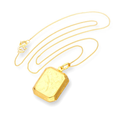 Gold Plated Sterling Silver Octagonal Engraved Locket 16 - 22 Inches