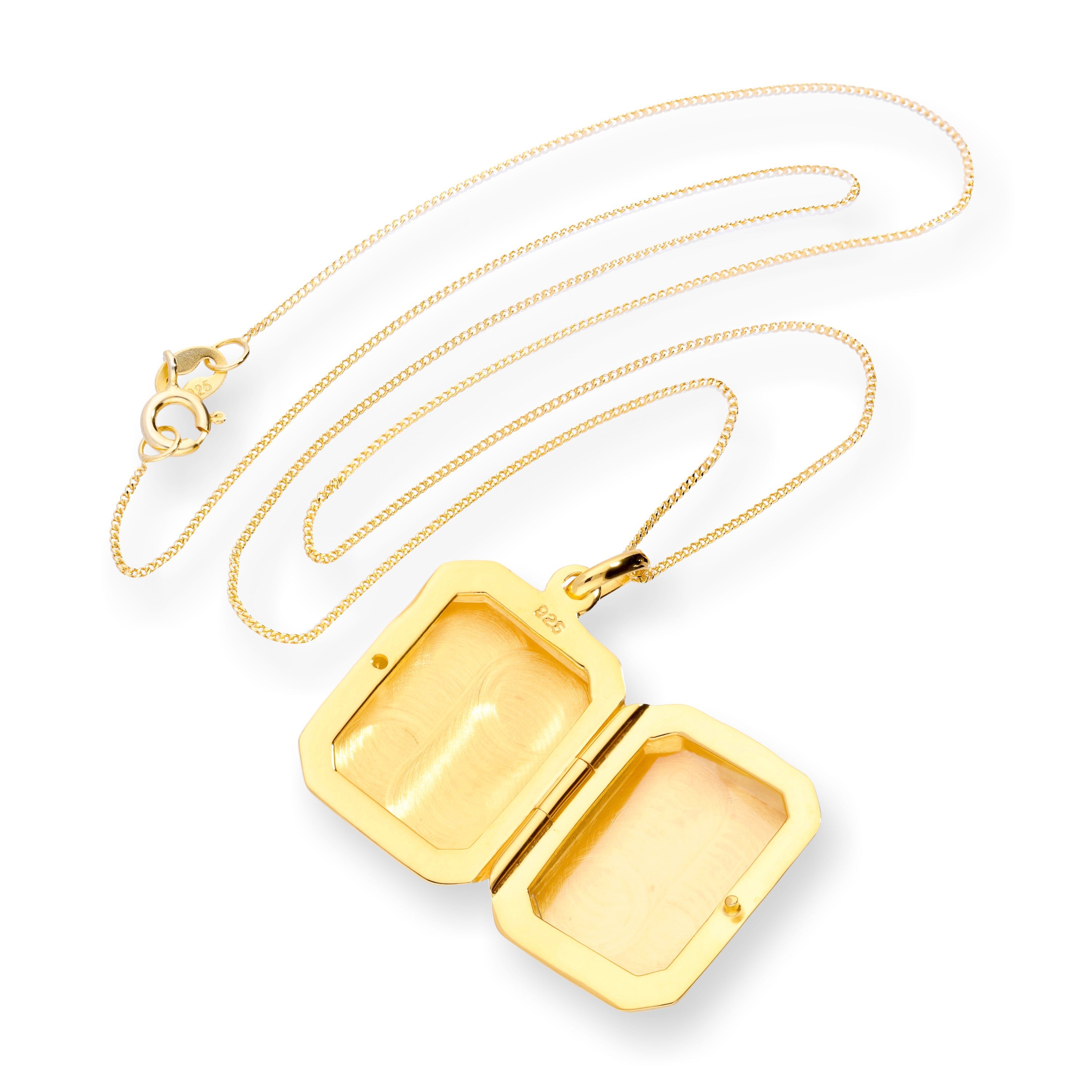 Gold Plated Sterling Silver Octagonal Engraved Locket 16 - 22 Inches