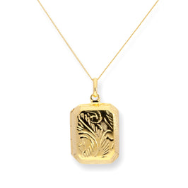 Gold Plated Sterling Silver Octagonal Engraved Locket 16 - 22 Inches