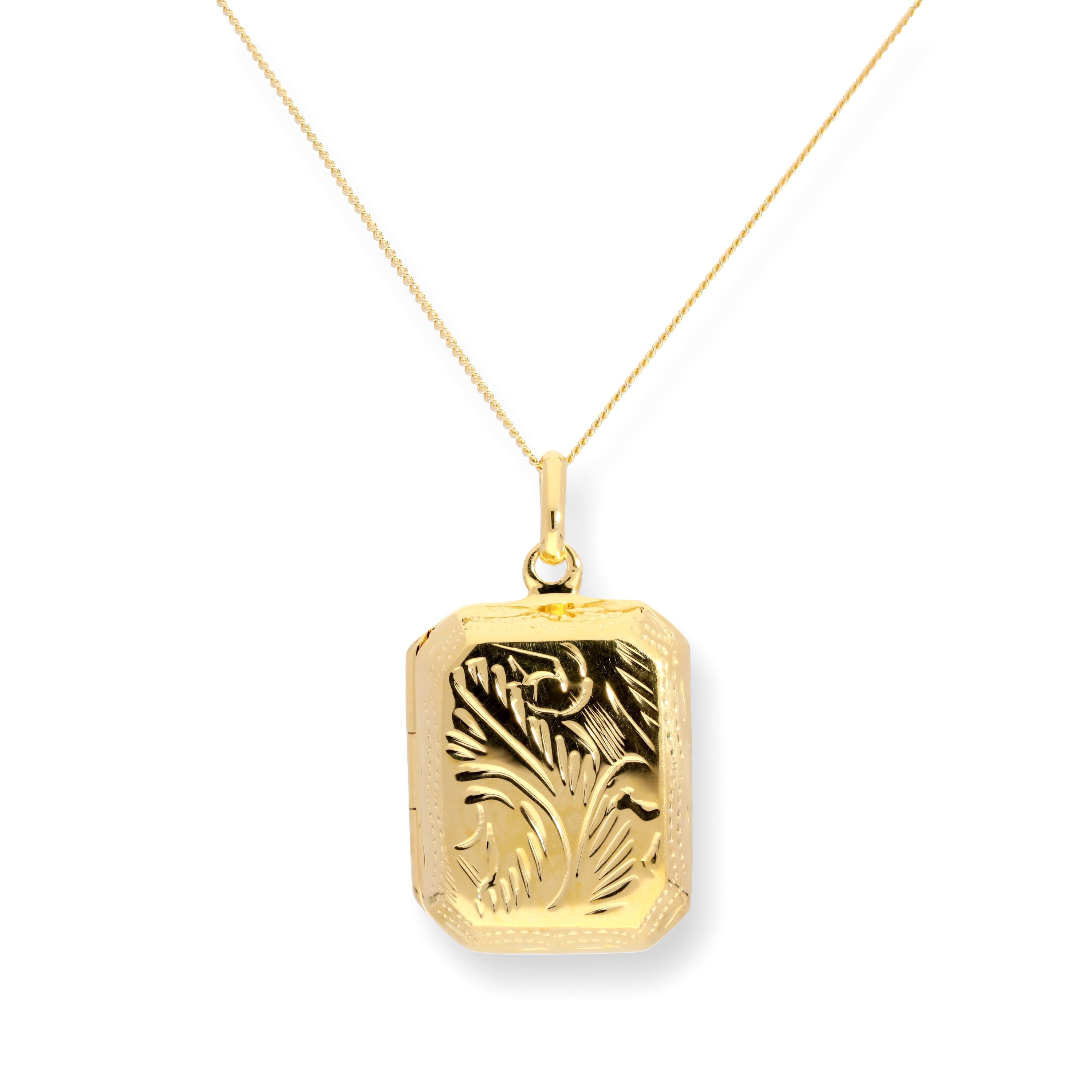 Gold Plated Sterling Silver Octagonal Engraved Locket 16 - 22 Inches
