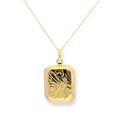 Gold Plated Sterling Silver Octagonal Engraved Locket 16 - 22 Inches