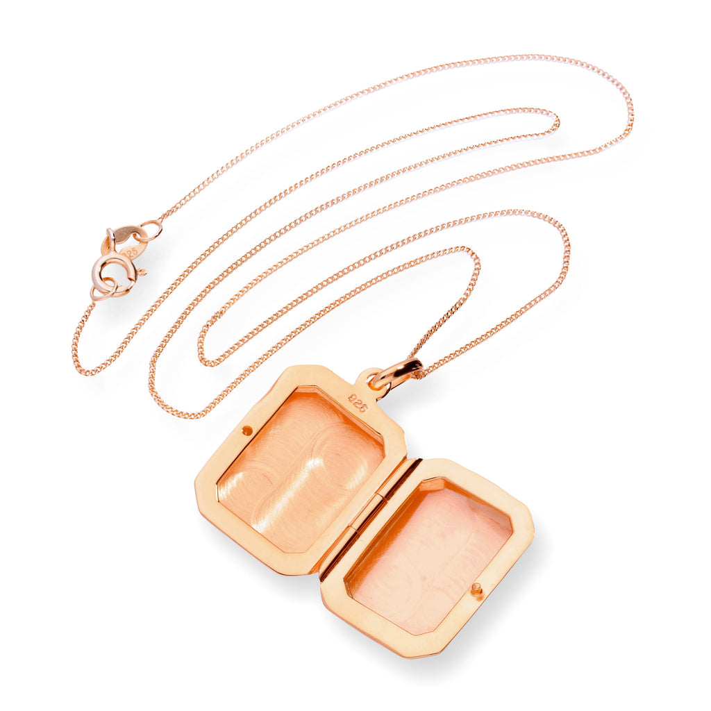 Rose Gold Plated Sterling Silver Octagonal Engraved Locket 16 - 22 Inches