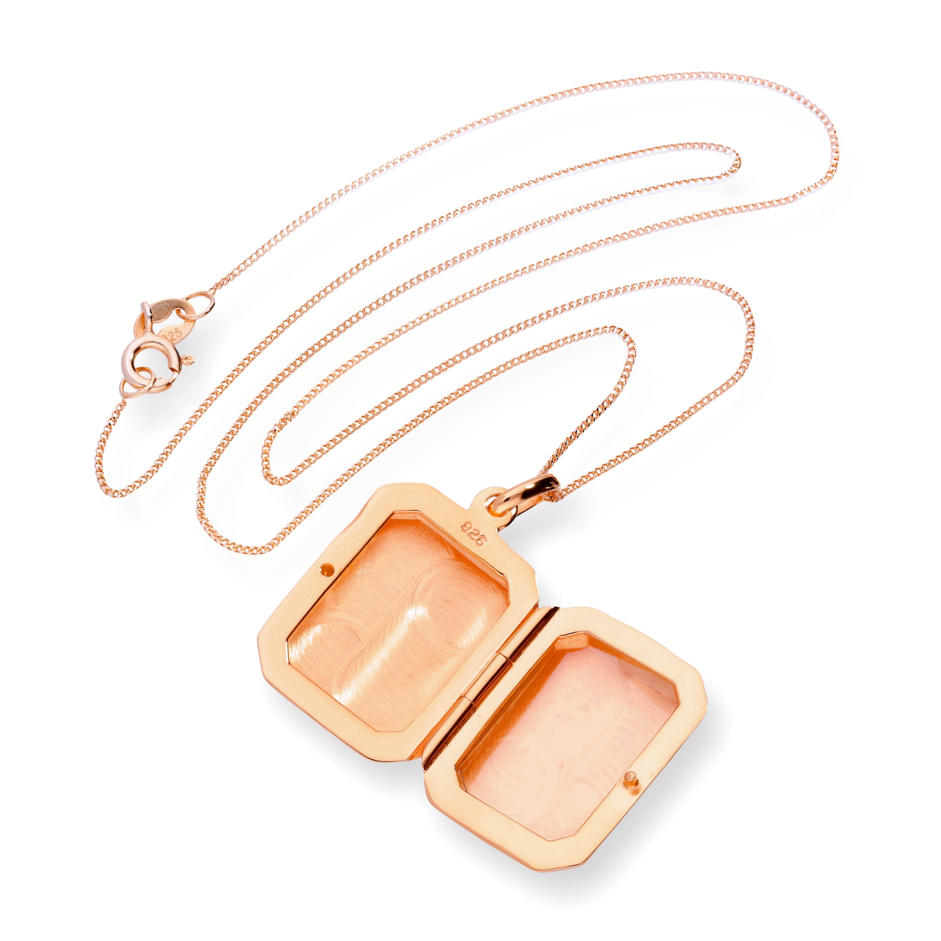 Rose Gold Plated Sterling Silver Octagonal Engraved Locket 16 - 22 Inches