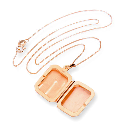 Rose Gold Plated Sterling Silver Octagonal Engraved Locket 16 - 22 Inches