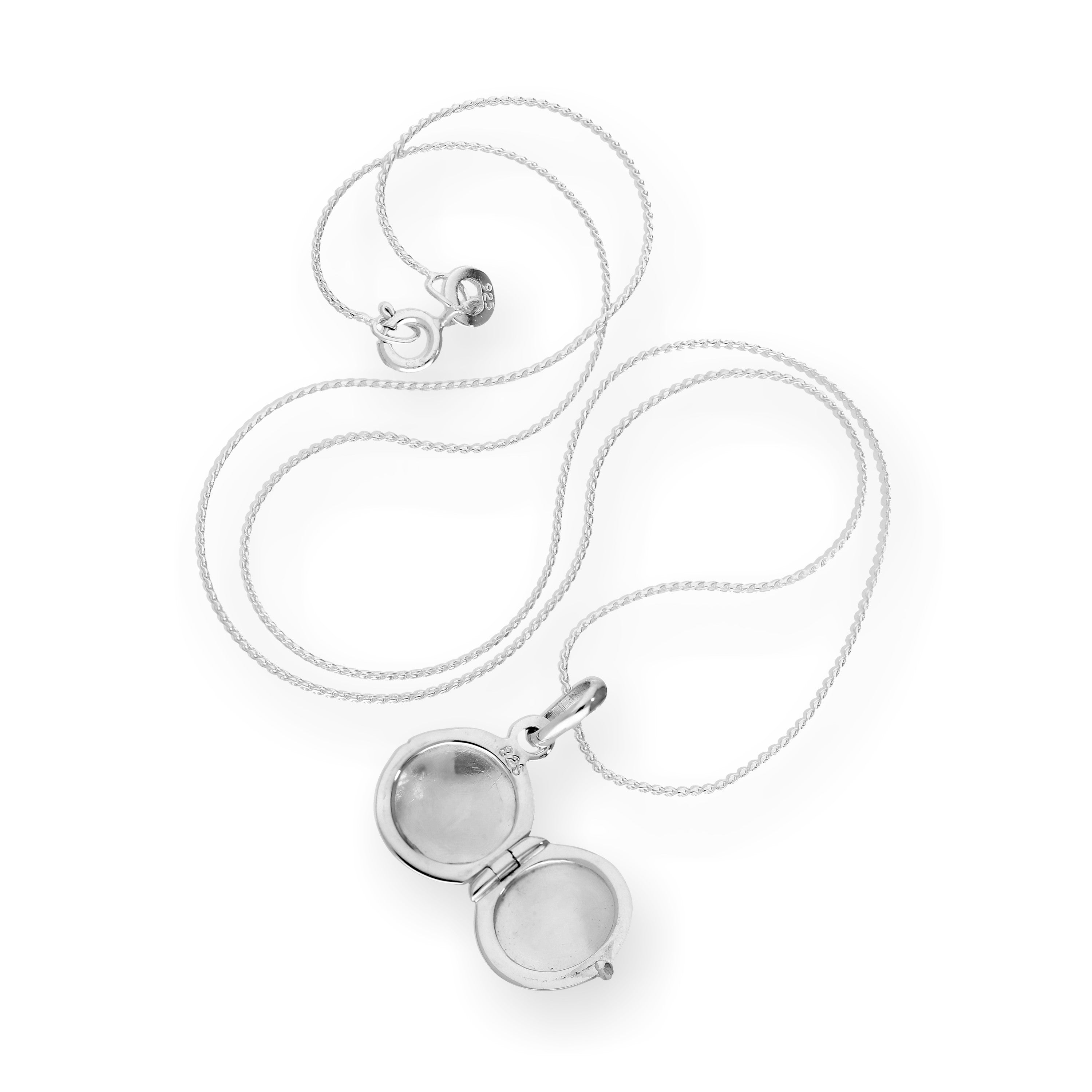 Tiny Sterling Silver Round Engraved Locket on Chain 14 - 28 Inches