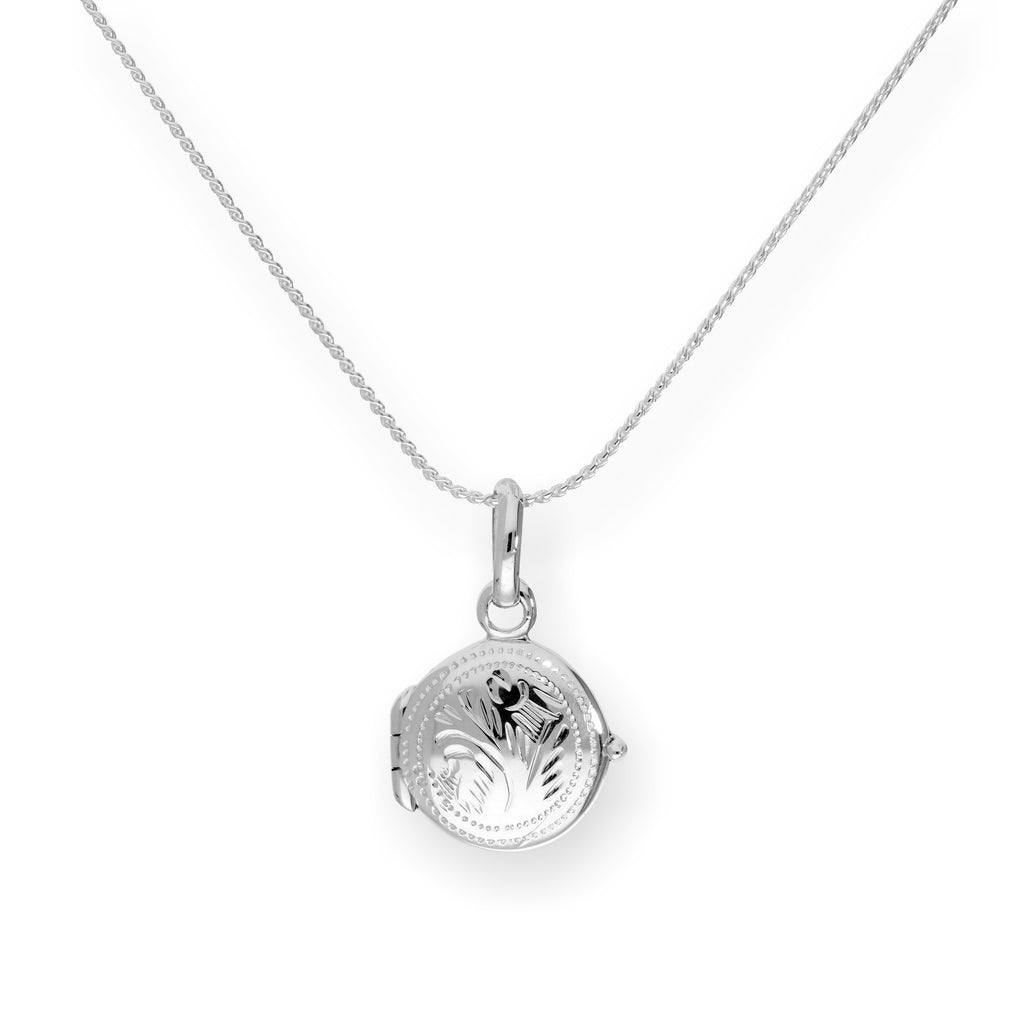 Tiny Sterling Silver Round Engraved Locket on Chain 14 - 28 Inches