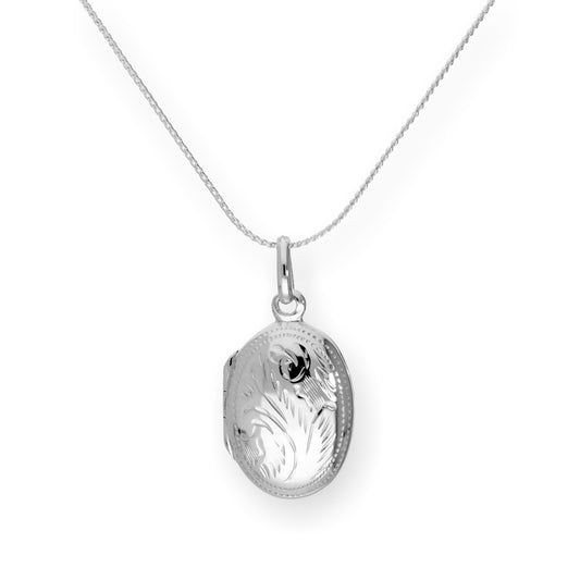 Sterling Silver Oval Engraved Locket on Chain 16 - 22 Inches