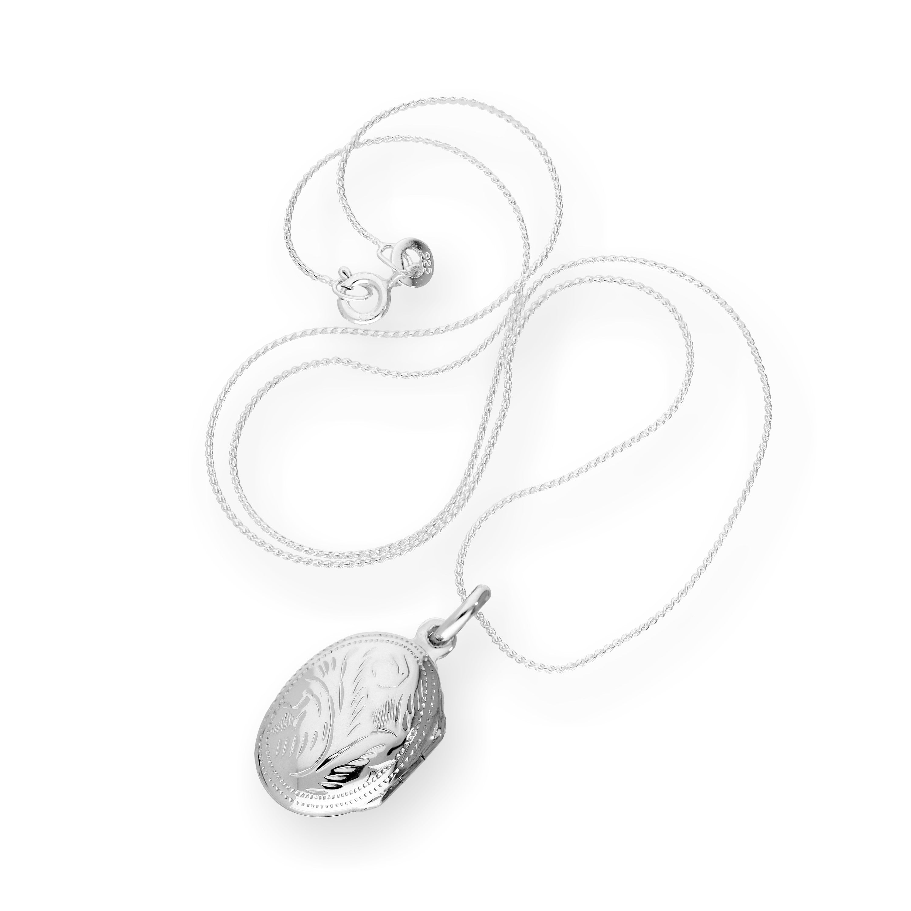Sterling Silver Oval Engraved Locket on Chain 14 - 28 Inches