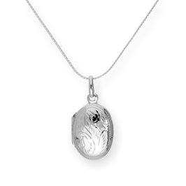 Sterling Silver Oval Engraved Locket on Chain 14 - 28 Inches