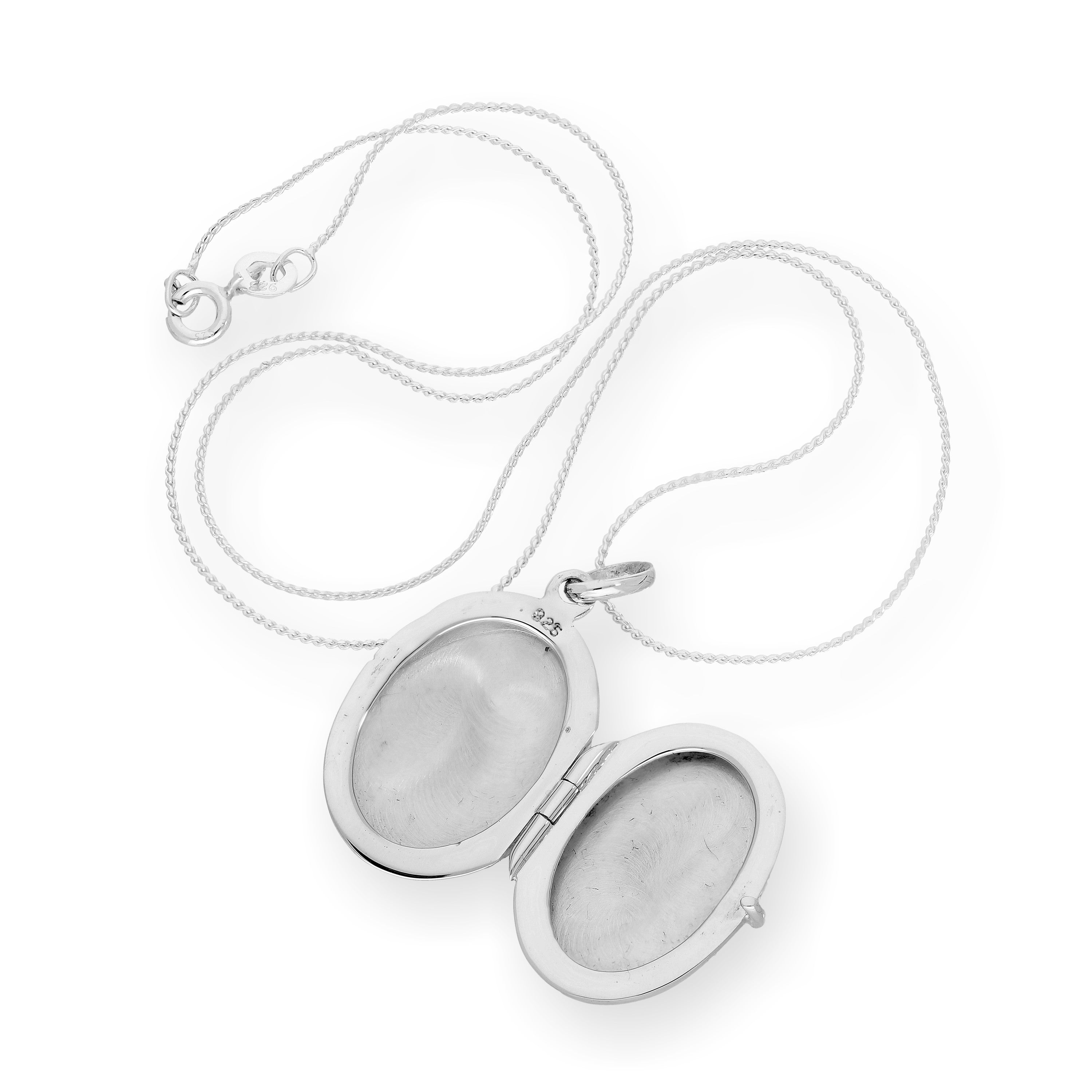 Sterling Silver Oval Locket w Kissing Lovebirds & Roses on Chain 14 - 28 Inches