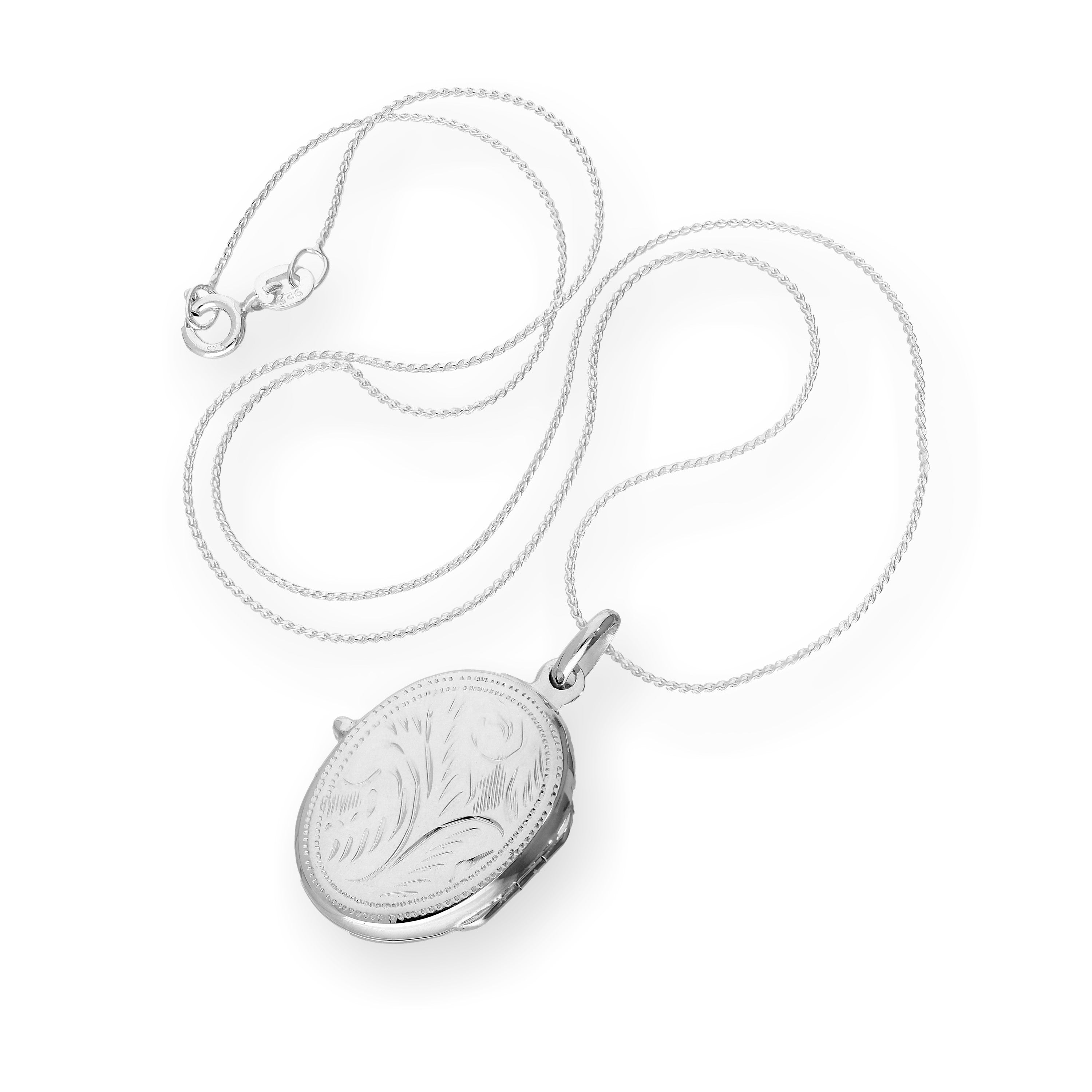 Sterling Silver Engraved Oval Locket on Chain 14 - 28 Inches