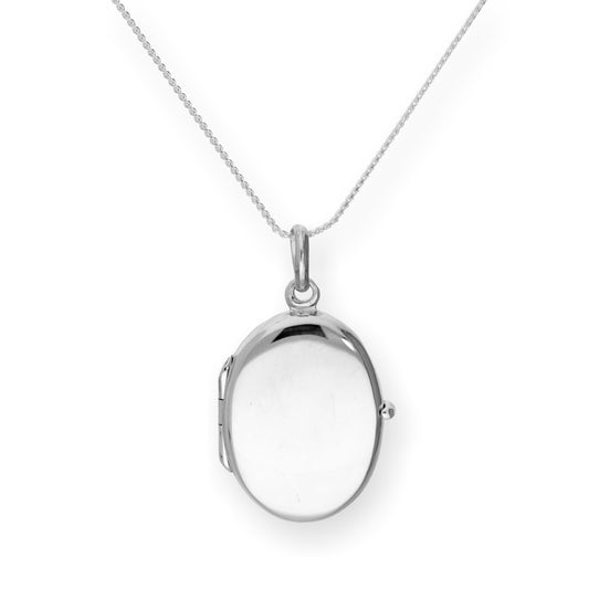 Sterling Silver Engravable Oval Locket on Chain 16 - 22 Inches