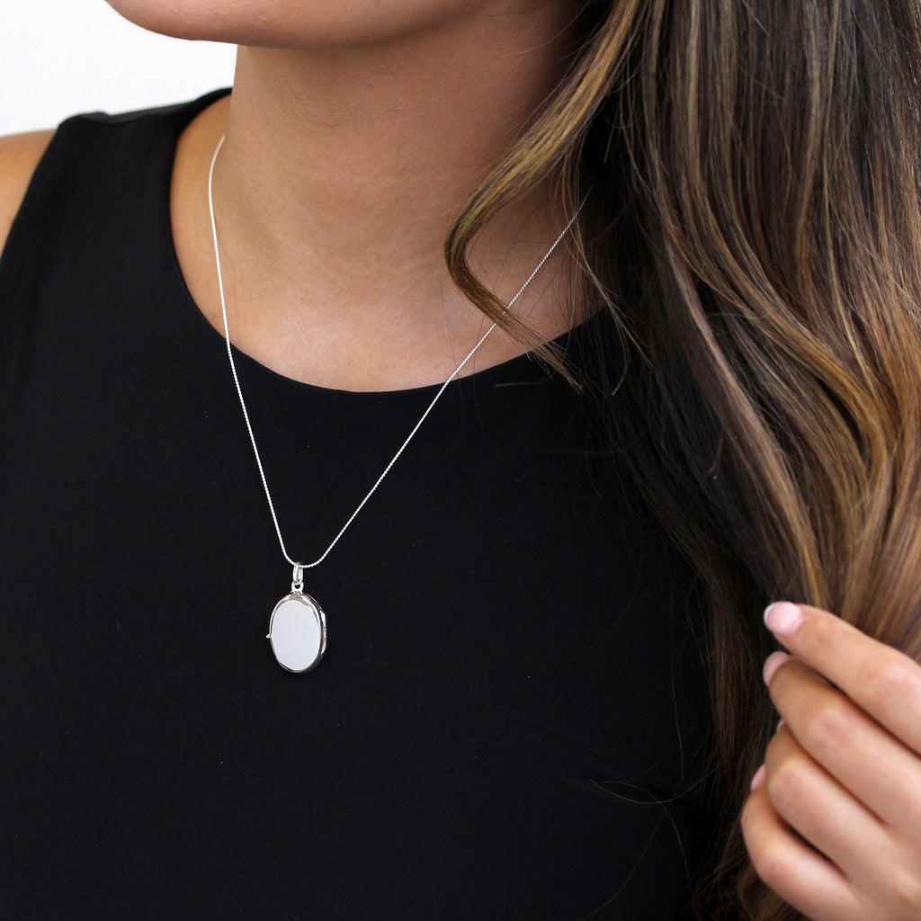 Sterling Silver Engravable Oval Locket on Chain 14 - 28 Inches