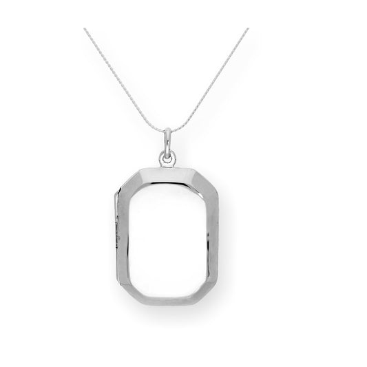 Large Sterling Silver Engravable Octagonal Locket on Chain 16 - 22 Inches