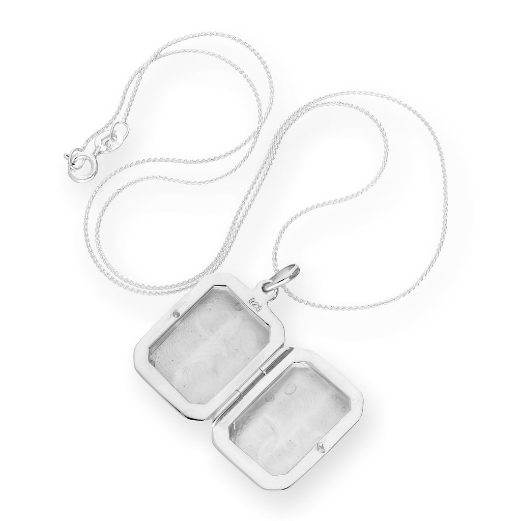 Sterling Silver Engravable Octagonal Locket on Chain 14 - 28 Inches