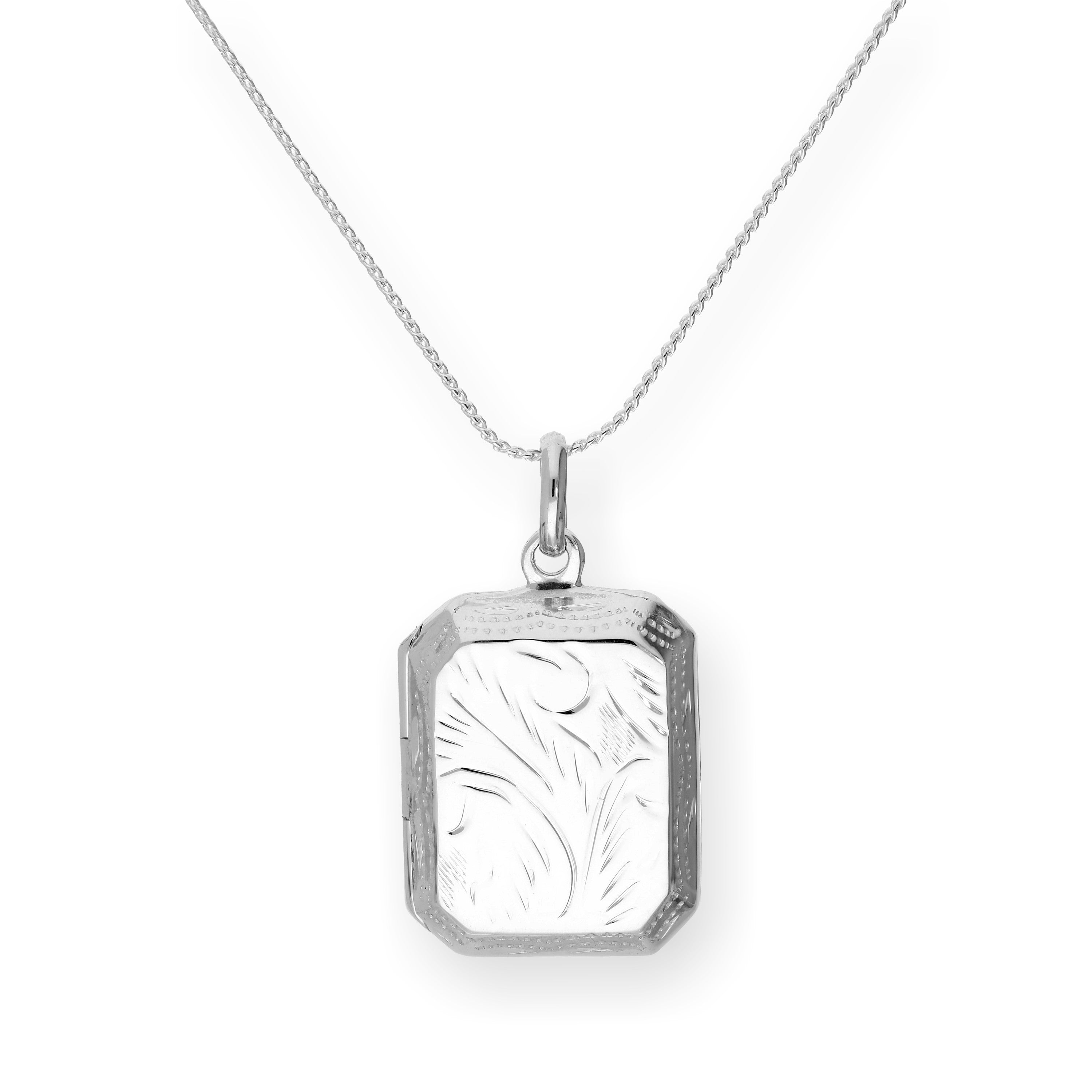 Sterling Silver Engraved Octagonal Locket on Chain 14 - 28 Inches