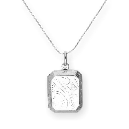 Sterling Silver Engraved Octagonal Locket on Chain 16 - 22 Inches