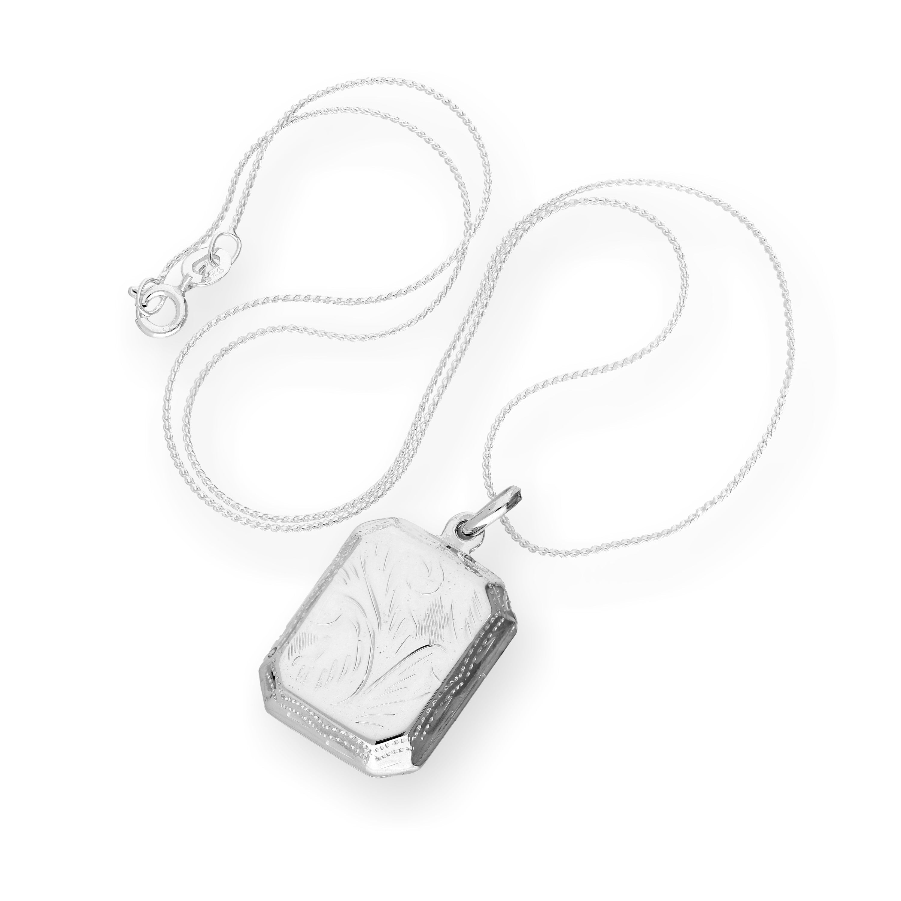 Sterling Silver Engraved Octagonal Locket on Chain 14 - 28 Inches